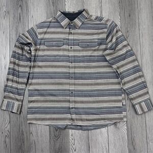 Swiss Tech Men Size XL Brown Strip Button Up Casual Office Collar Shirt Top